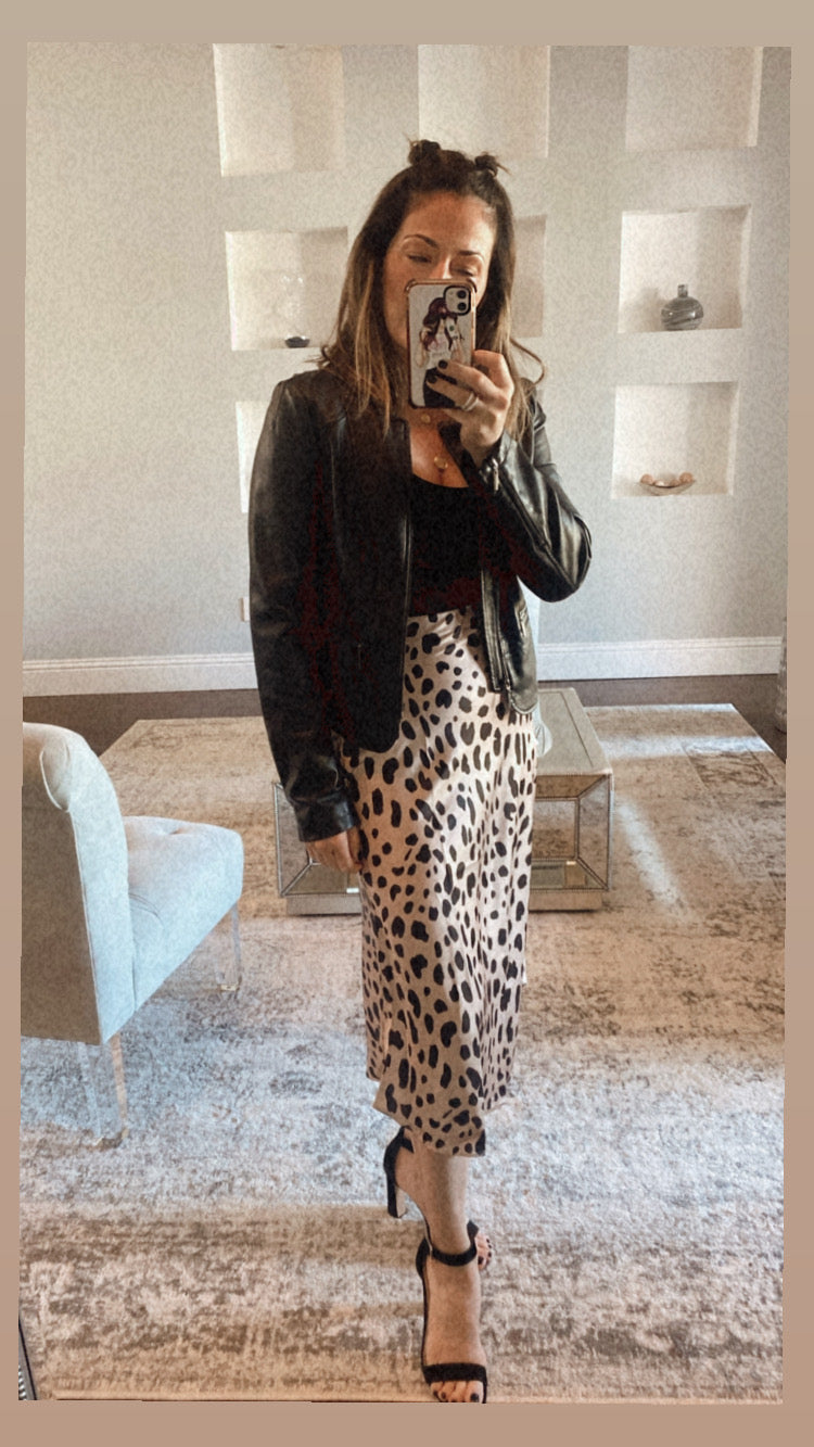 Leopard Satin Midi Skirt – Her Muse Is