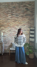 NAVY AND WHITE STRIPED SWEATER