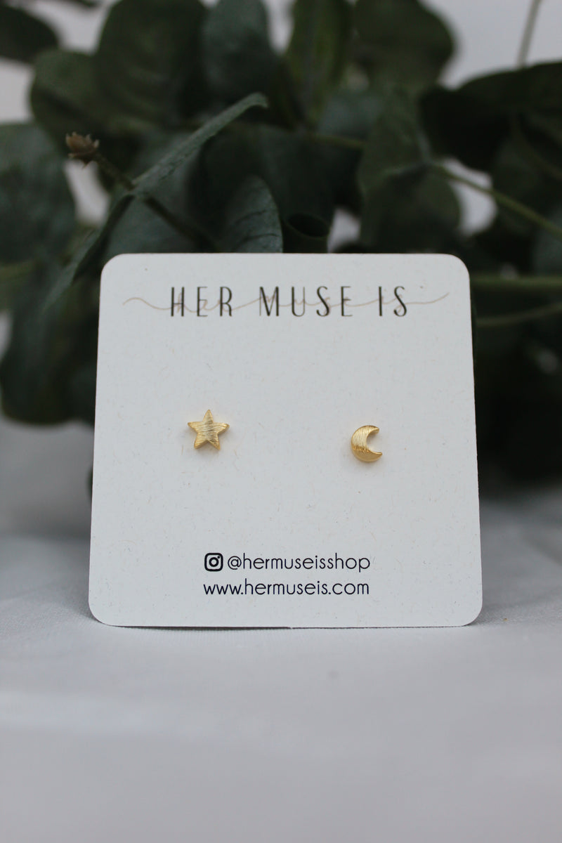 Moon and Star Stud Earrings