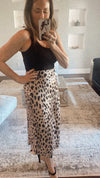 Leopard Satin Midi Skirt